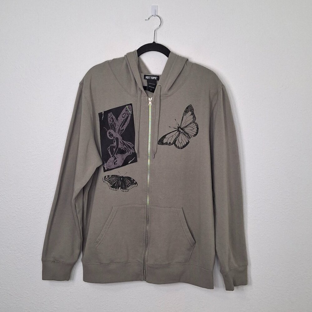 Hot Topic Fairy Butterfly Hoodie Sz L Zip Up Grunge Fairycore Forestcore